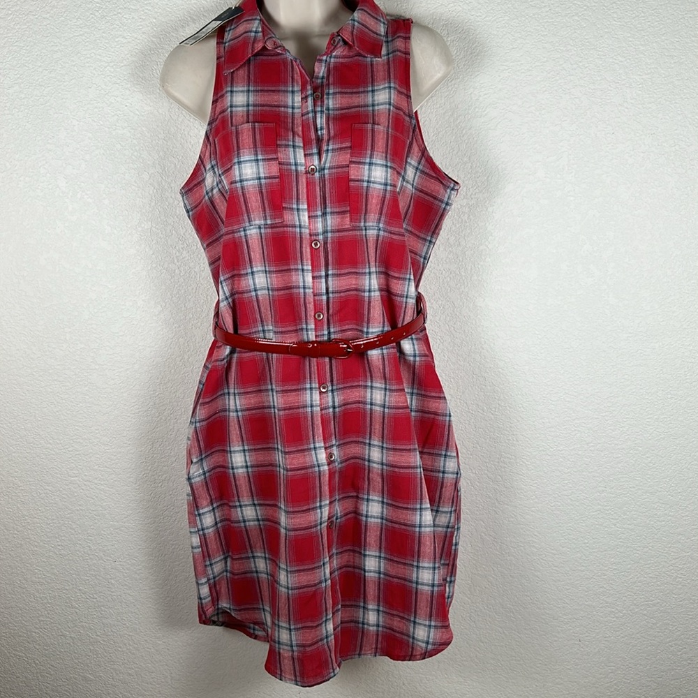 Universal Threads Women’s Sz S red plaid sleeveless shirtdress Western cowgirl